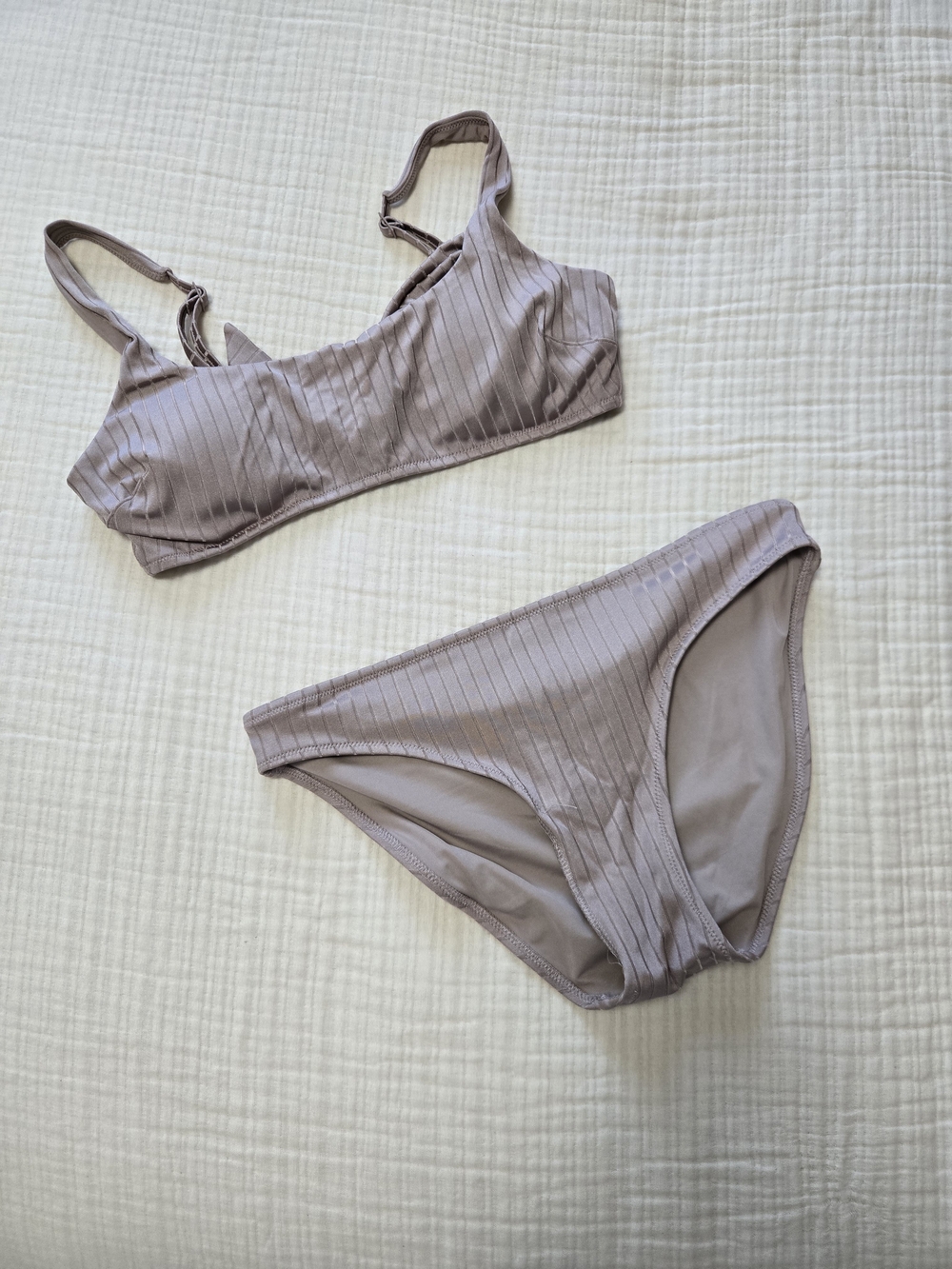 aerie Ribbed Scoopneck Top And Bikini Bottoms in Light Taupe
